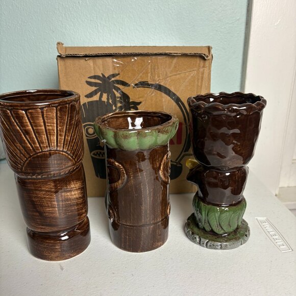 Set of 3 Tiki Bar Mugs 7" Tiki Lin - Picture 3 of 7